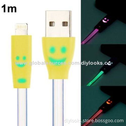 7-color Luminescence USB Charging Cable with Data Transfer Function and Smiley Face